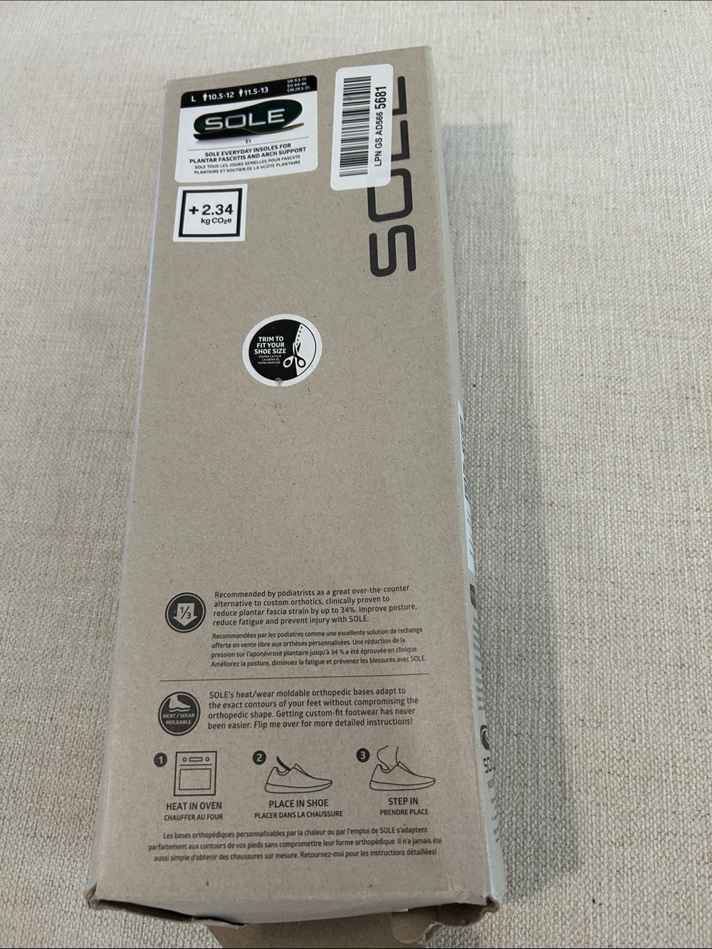 SOLE Everyday Insoles for Arch Support  Thick +2.34, Size M10.5-12
New with box.